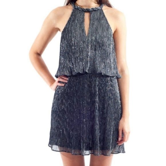 Ella Moss Cerine Cocktail Popover Halter Metallic Tiered Party Dress Size Medium - Picture 12 of 14